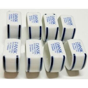 Dansk International Designs Set of 8 Porcelain Napkin Rings White Navy Stripes